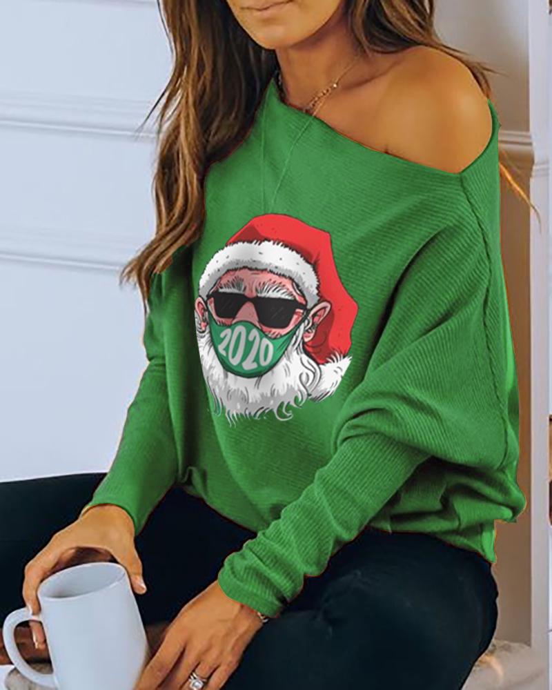 

Christmas Santa Print Sweatshirt, Green