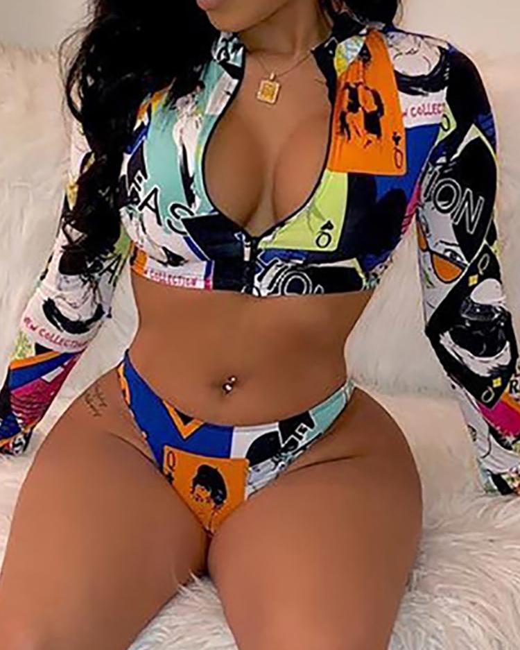 

Highly Elastic Printed Swimsuit Set, Multicolor