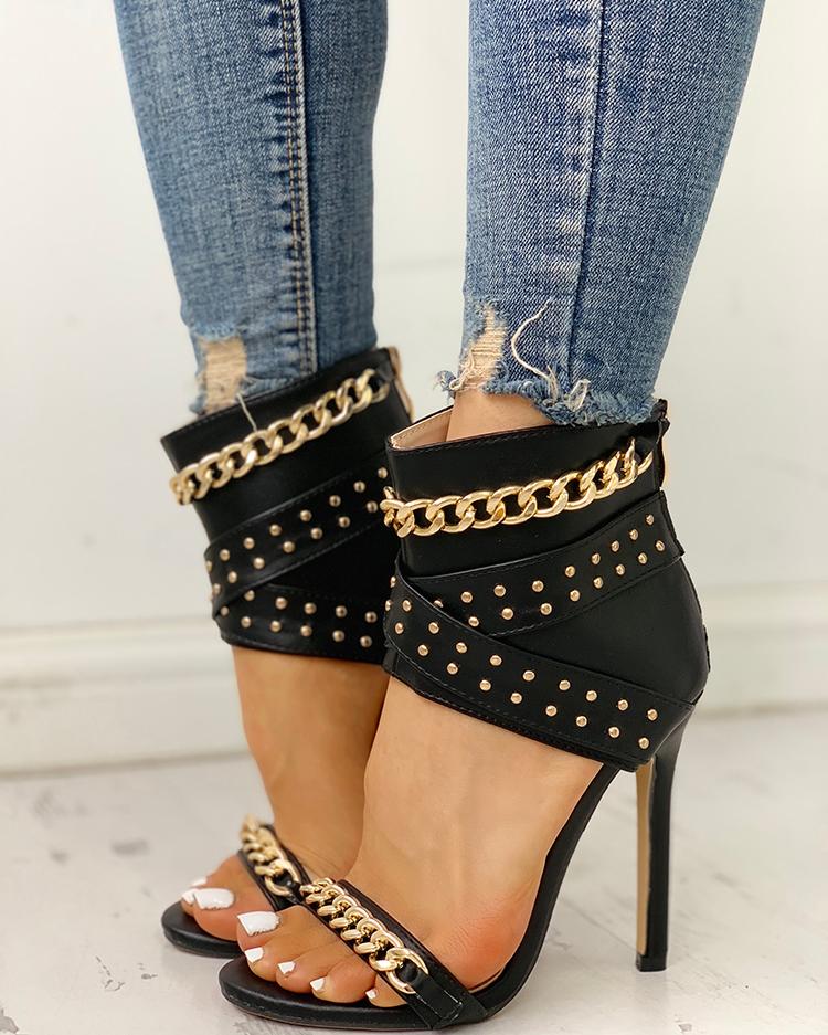 

Rivet Chain Design Thin Heeled Sandals