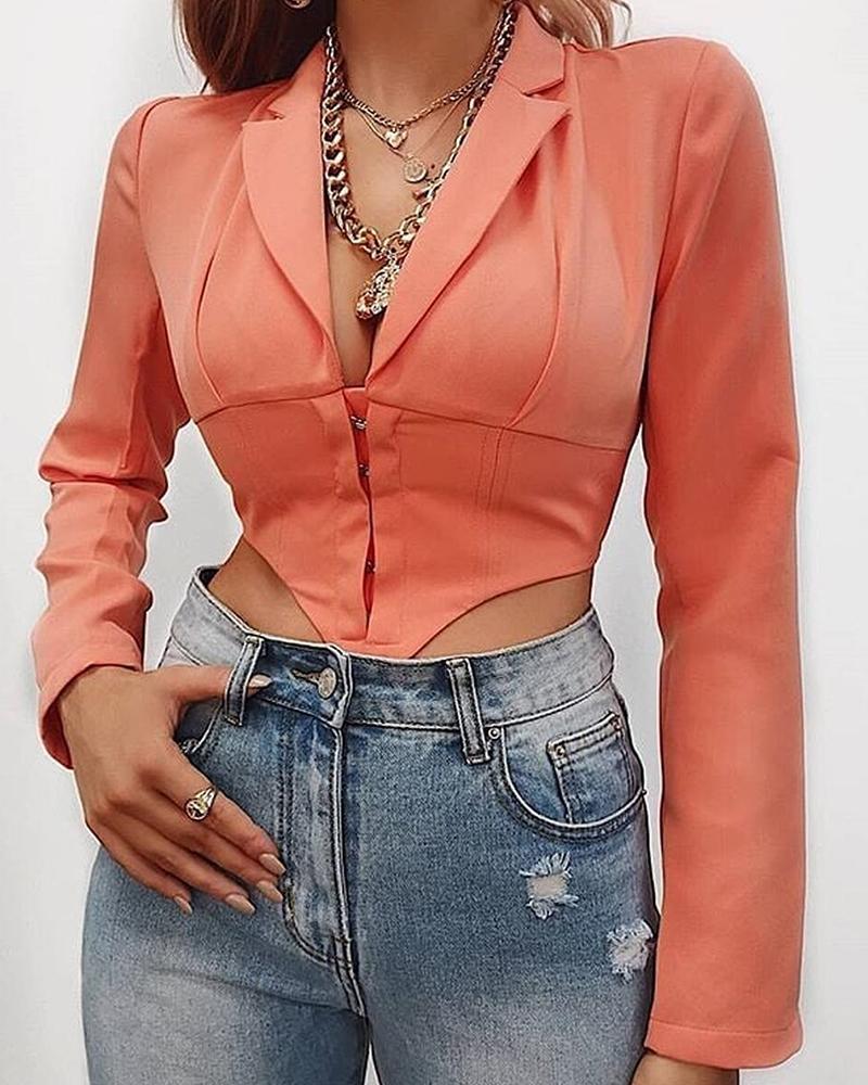 

Sexy Peaked Lapel Cutout Top, Orange