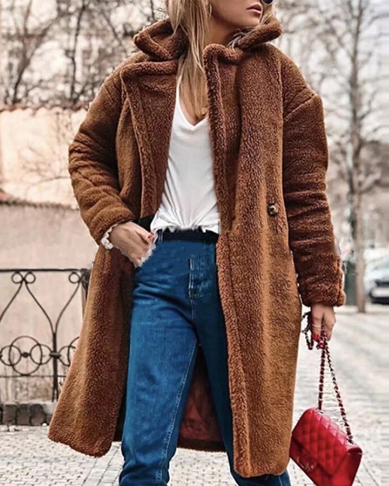 

Faux Shearling Knee Length Teddy Coat, Brown