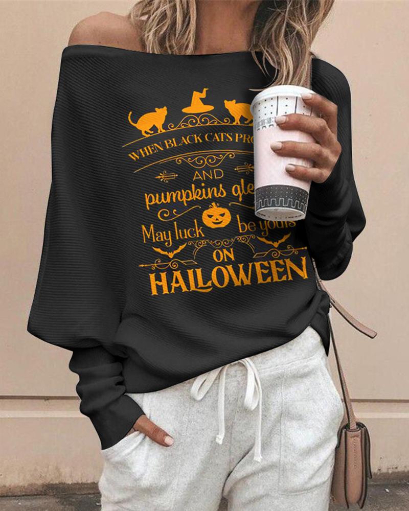 

Halloween Long Sleeve Mixed Print Cozy Sweatshirt, Black