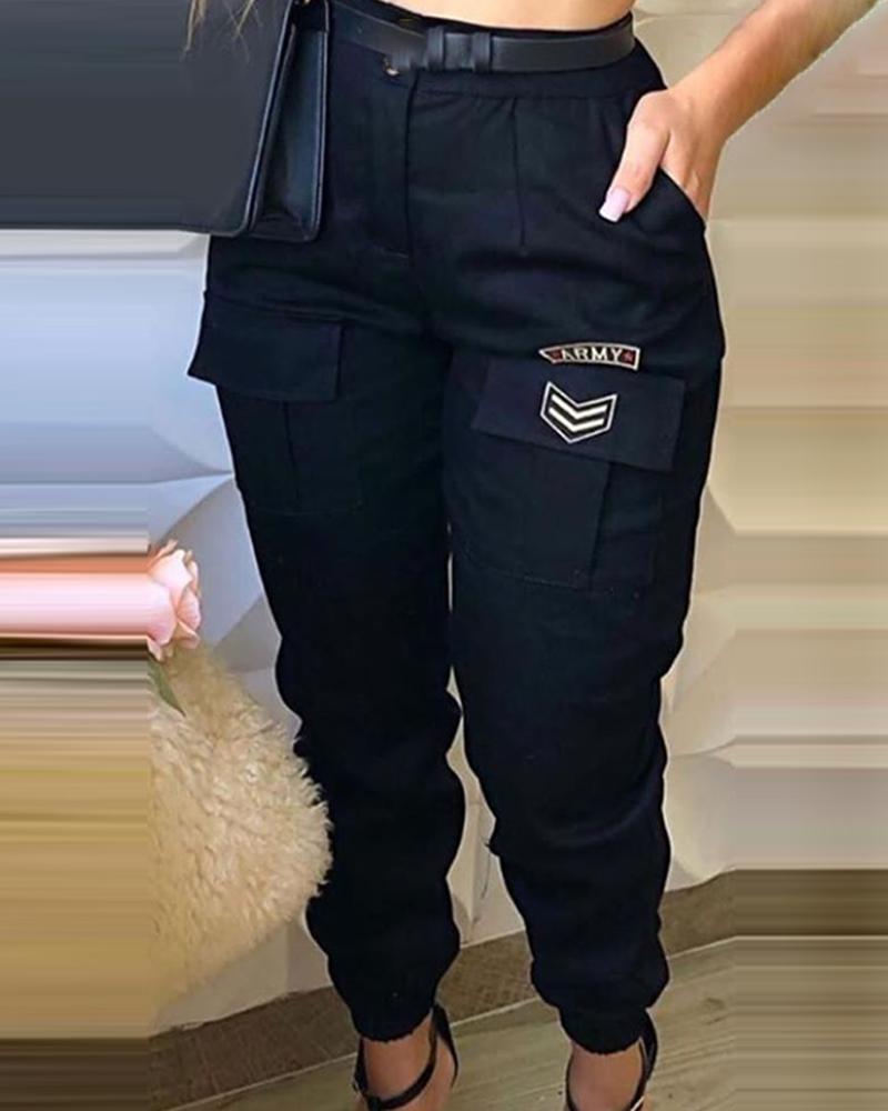 

Pockets Design Casual Cargo Pants, Black