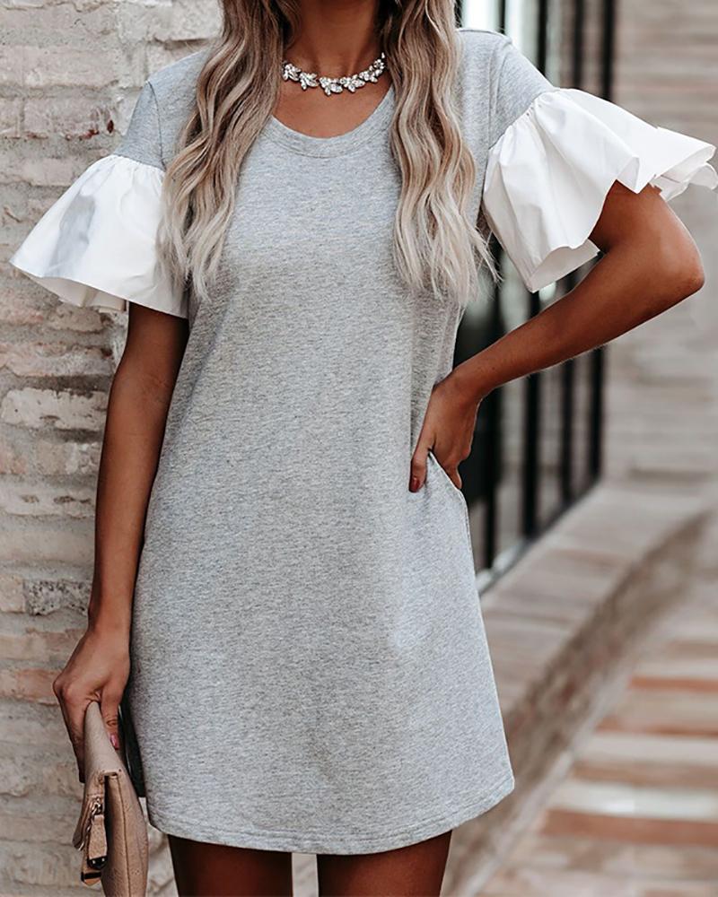 

Ruffles Short Sleeve Casual Dress, Gray