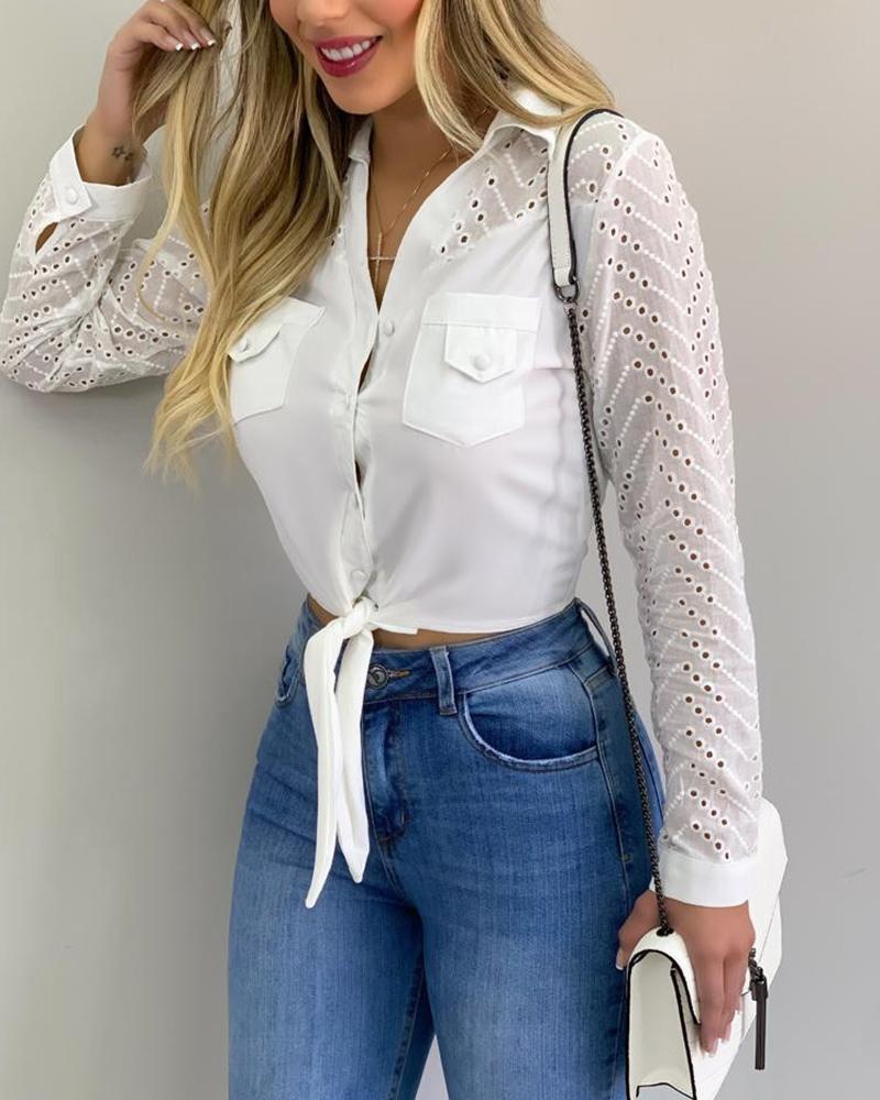 

Broderie Anglaise Lace Long Sleeve Shirt, White