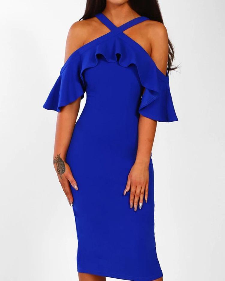 

Crisscross Ruffles Design Slinky Dress
