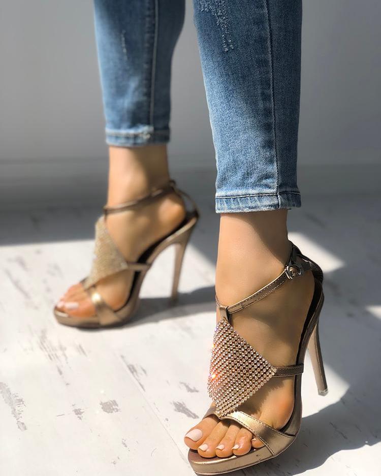 

Glittering Open Toe Hollow Out Stiletto Sandals, Gold