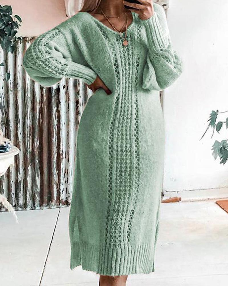 

Solid Pointelle Midi Sweater Dress, Green