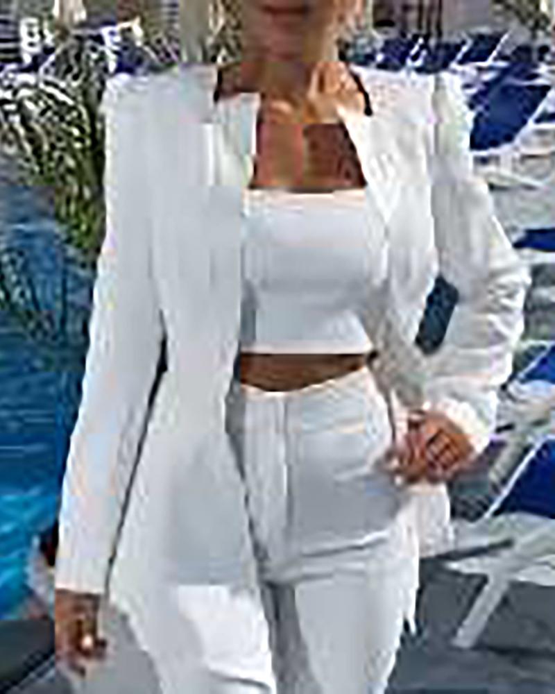

Ruffles Solid Long Sleeve Blazer Coat, White