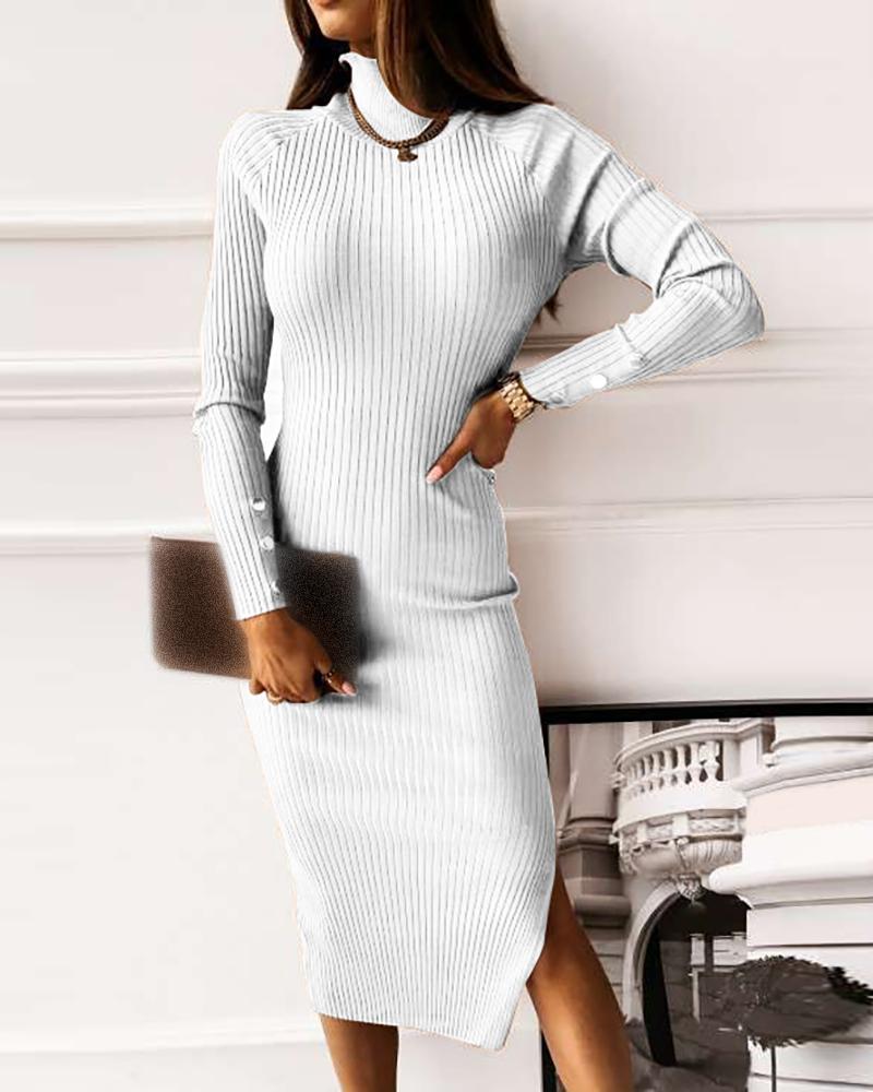 

High Neck Backless Slit Casual Dress, White
