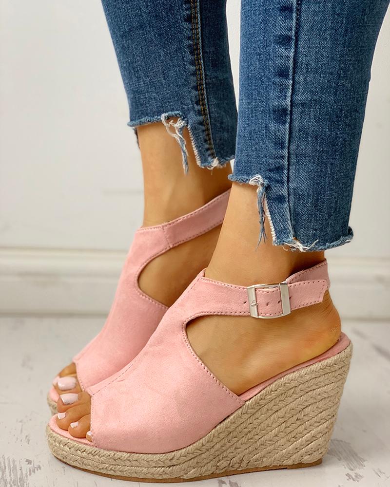 

Peep Toe Slingback Espadrille Wedge Sandals, Pink