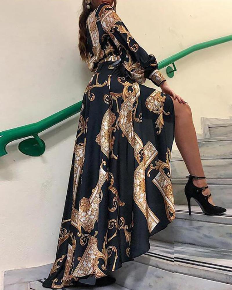 

Print Long Sleeve Maxi Dress, Black