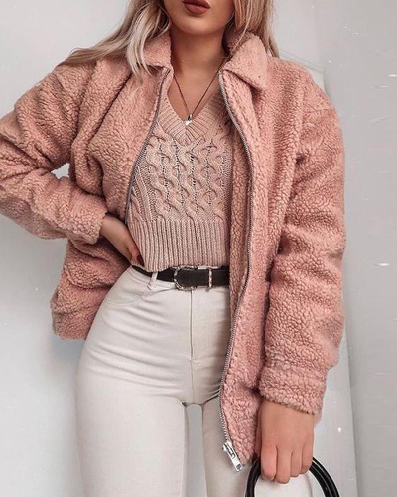 

Faux Shearling Zip Front Jacket