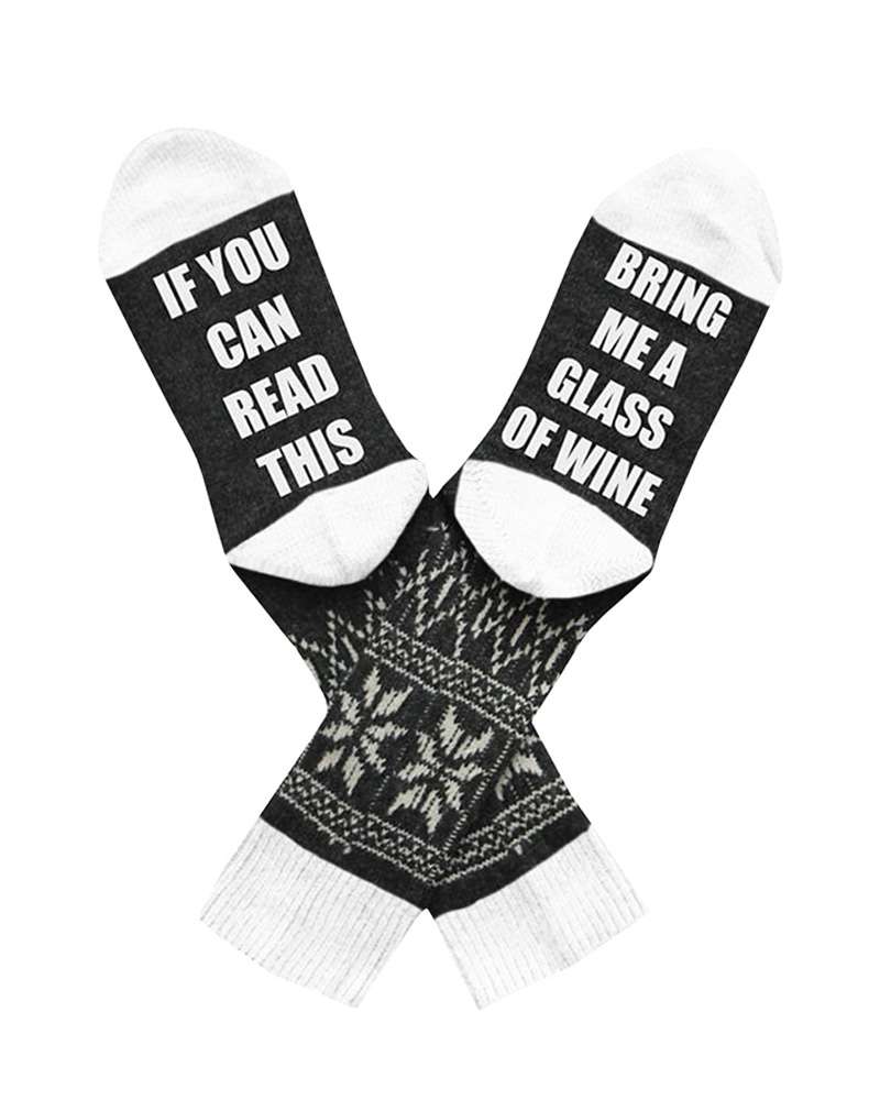 

1Pair Letter Print Colorblock Socks, White