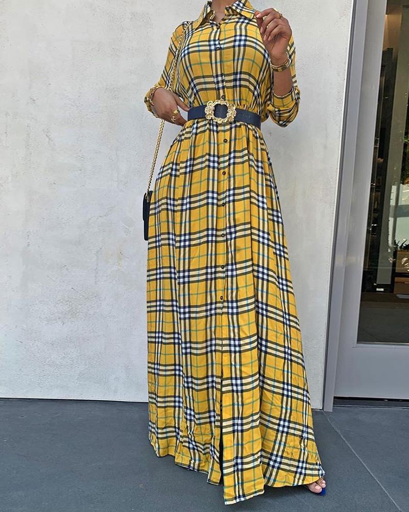 

Grid Print Casual Shirt Dress