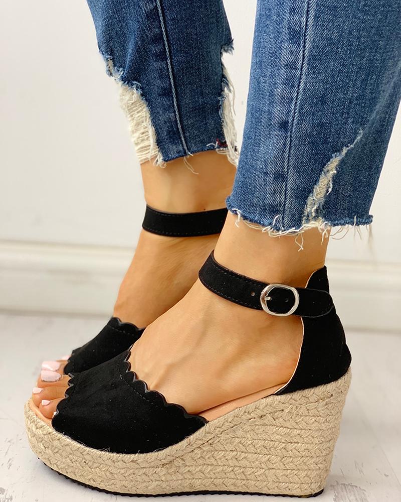 

Peep Toe Espadrille Platform Wedge Sandals, Black