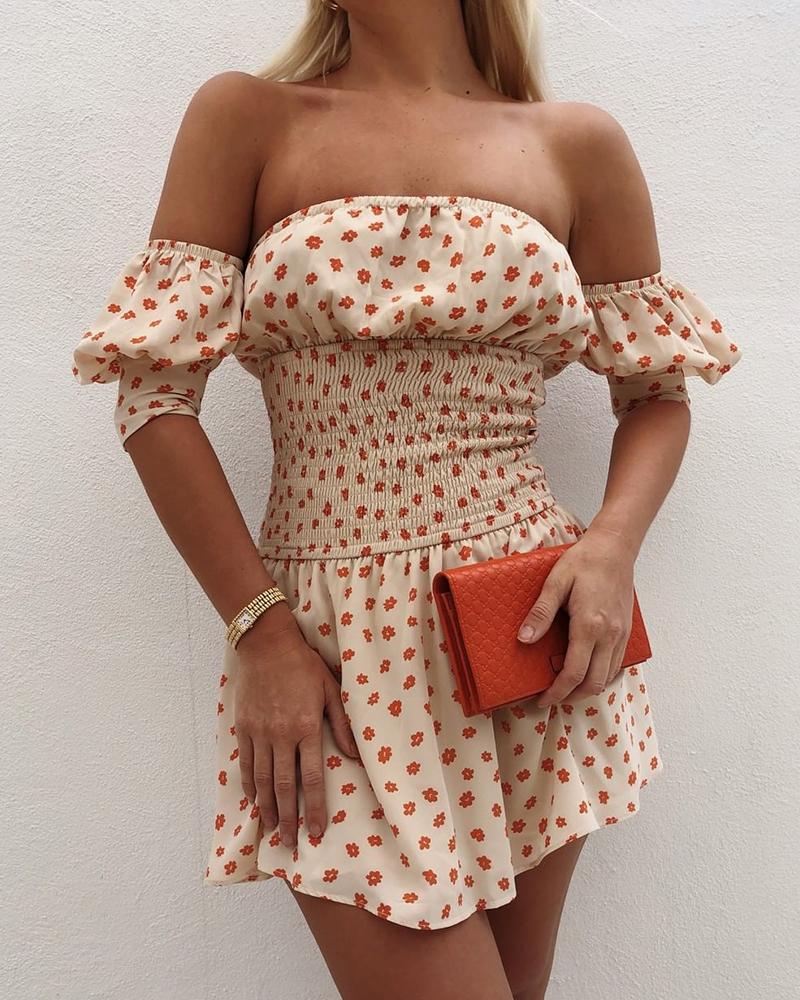 

Off Shoulder Smock Waist Dress, Apricot