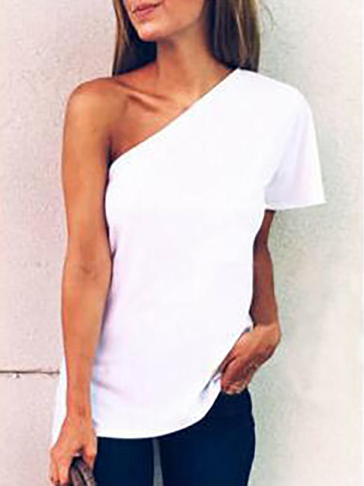 

Plus Size One Shoulder Short Sleeve Casual T-shirt