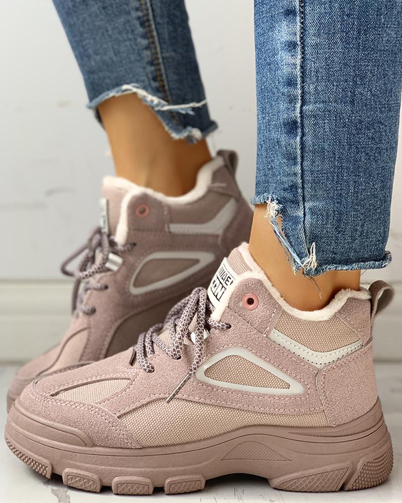

Suede Eyelet Lace-Up Casual Boots, Pink