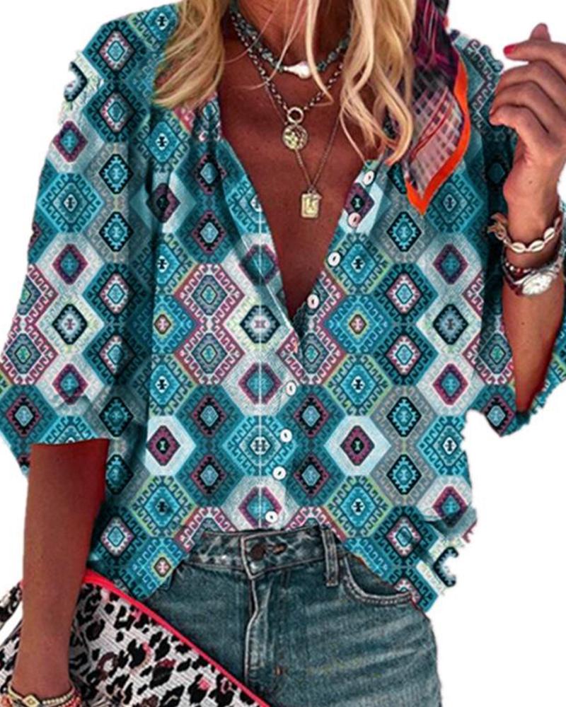 

Diamond Print Button Up Shirt, Green