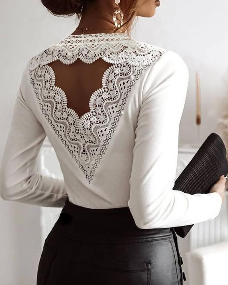 

Guipure Lace Backless Top, White