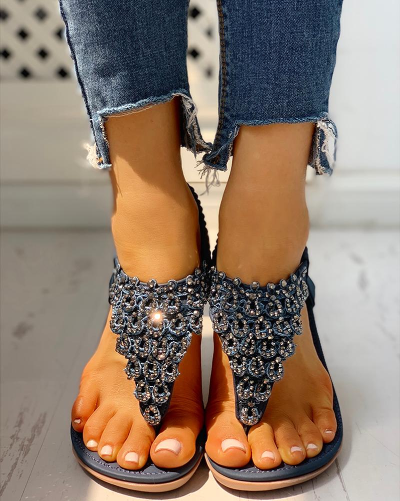 

Toe Post Studded Flat Sandals, Blue