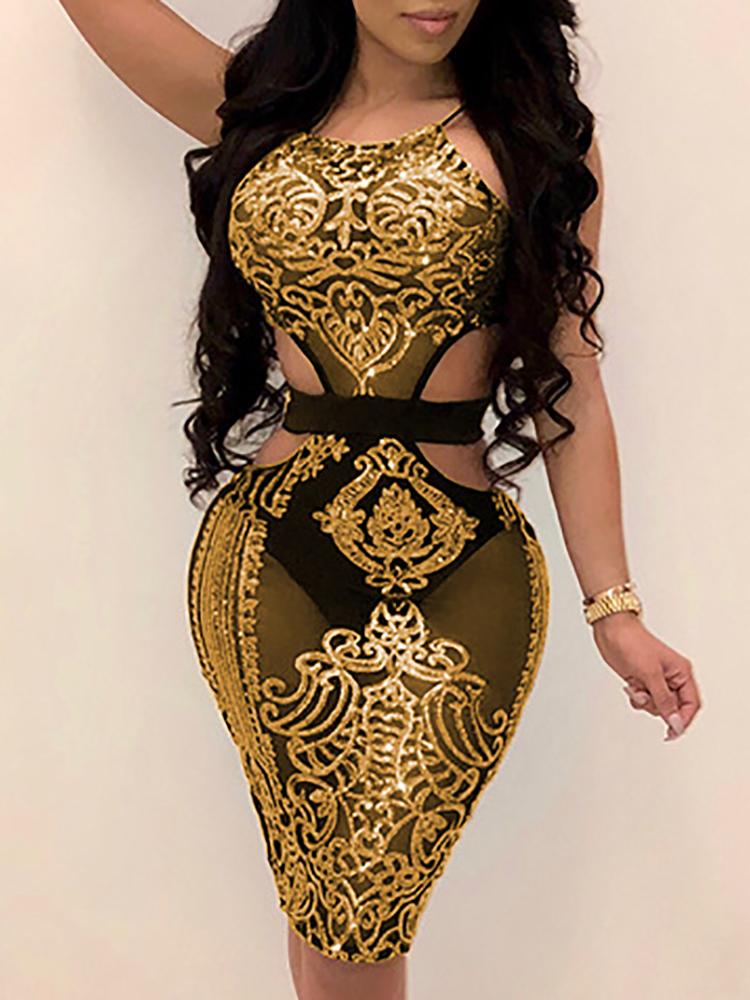 

Sequins Cut Out Halter Bodycon Dress, Yellow