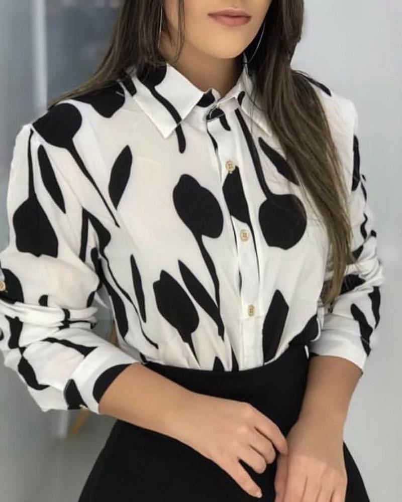 

Long Sleeve Print Casual Blouse
