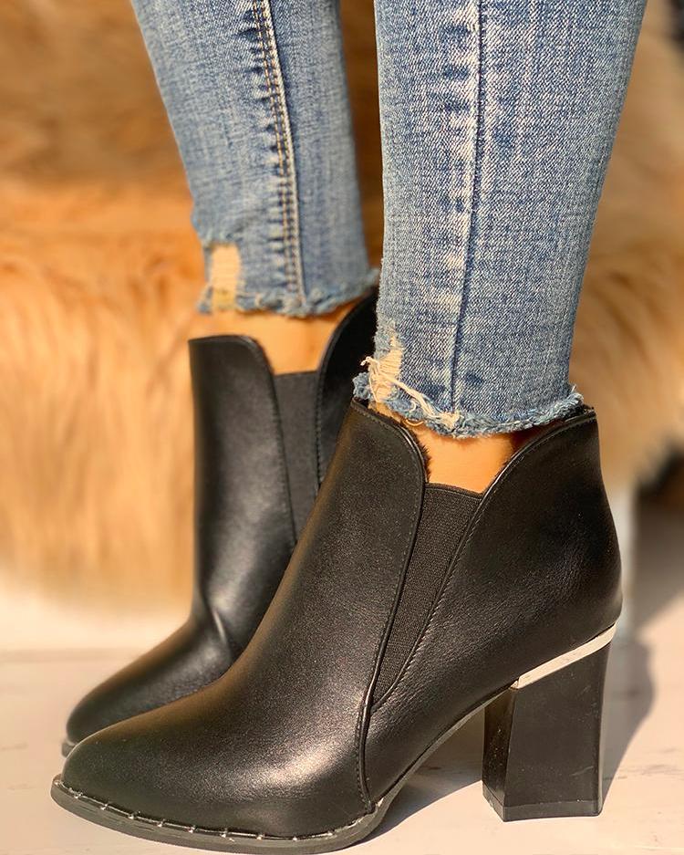 

Pointed Toe Chunky Heeled Boots, Black