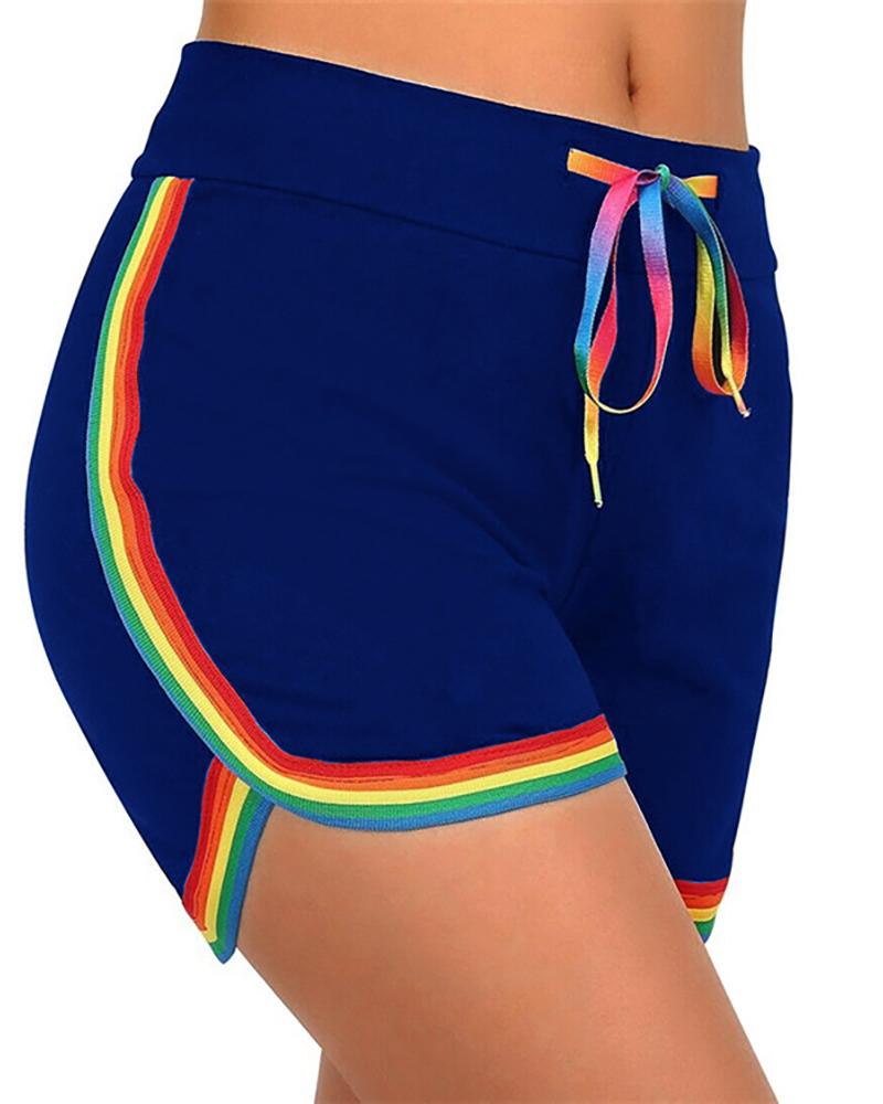 

Contrast Binding Drawstring High Waist Shorts, Dark blue