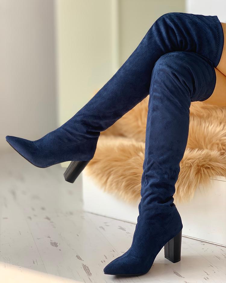 

Pointed Toe Over The Knee Boots, Blue