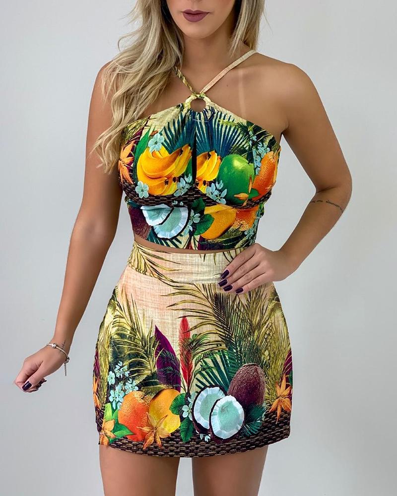 

Halter Tropical Print Top & Short Sets, Multicolor