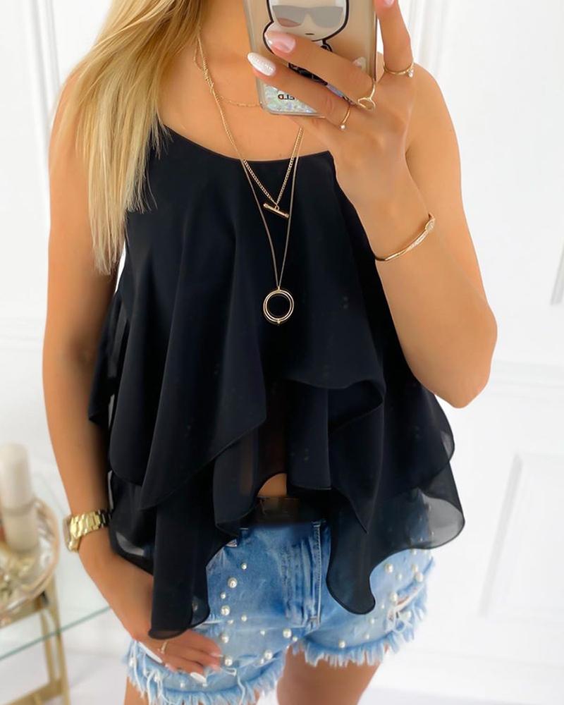 

Ruffles Spaghetti Strap Mesh Top, Black
