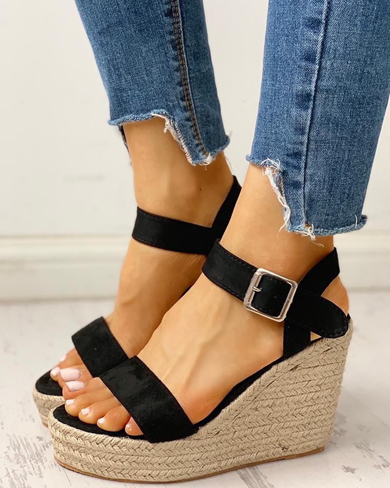 

Open Toe Espadrille Wedge Sandals, Black