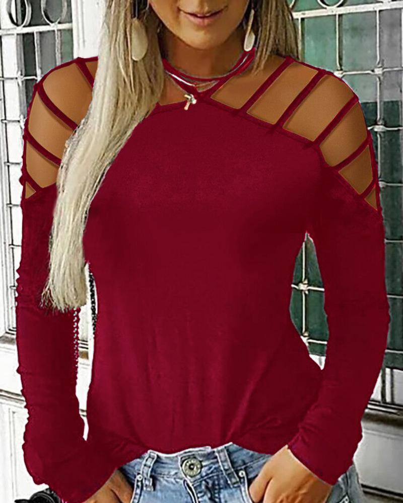

Halter Neck Ladder Cut Out Casual Top, Red