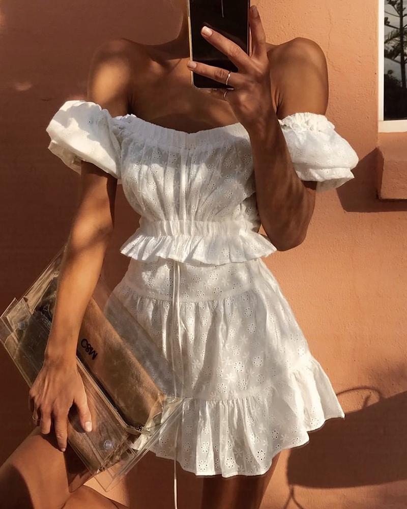 

Eyelet Embroidery Off Shoulder Dress, White