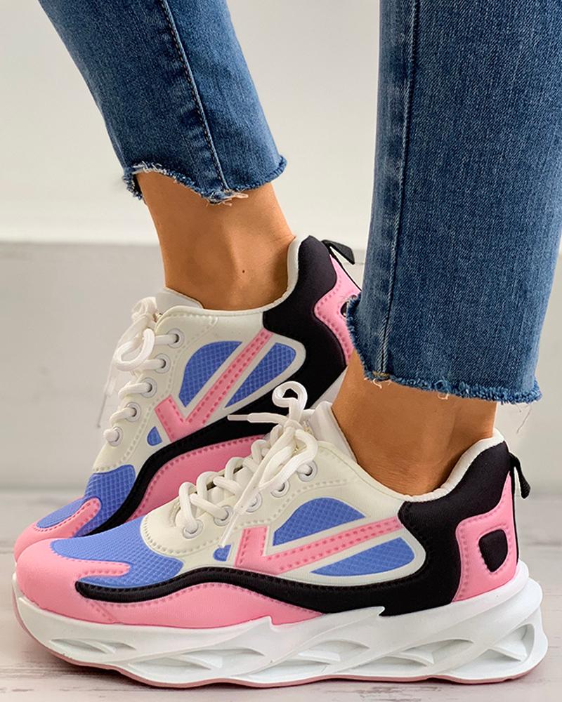 

Colorblock Lace-up Casual Sneaker, Pink