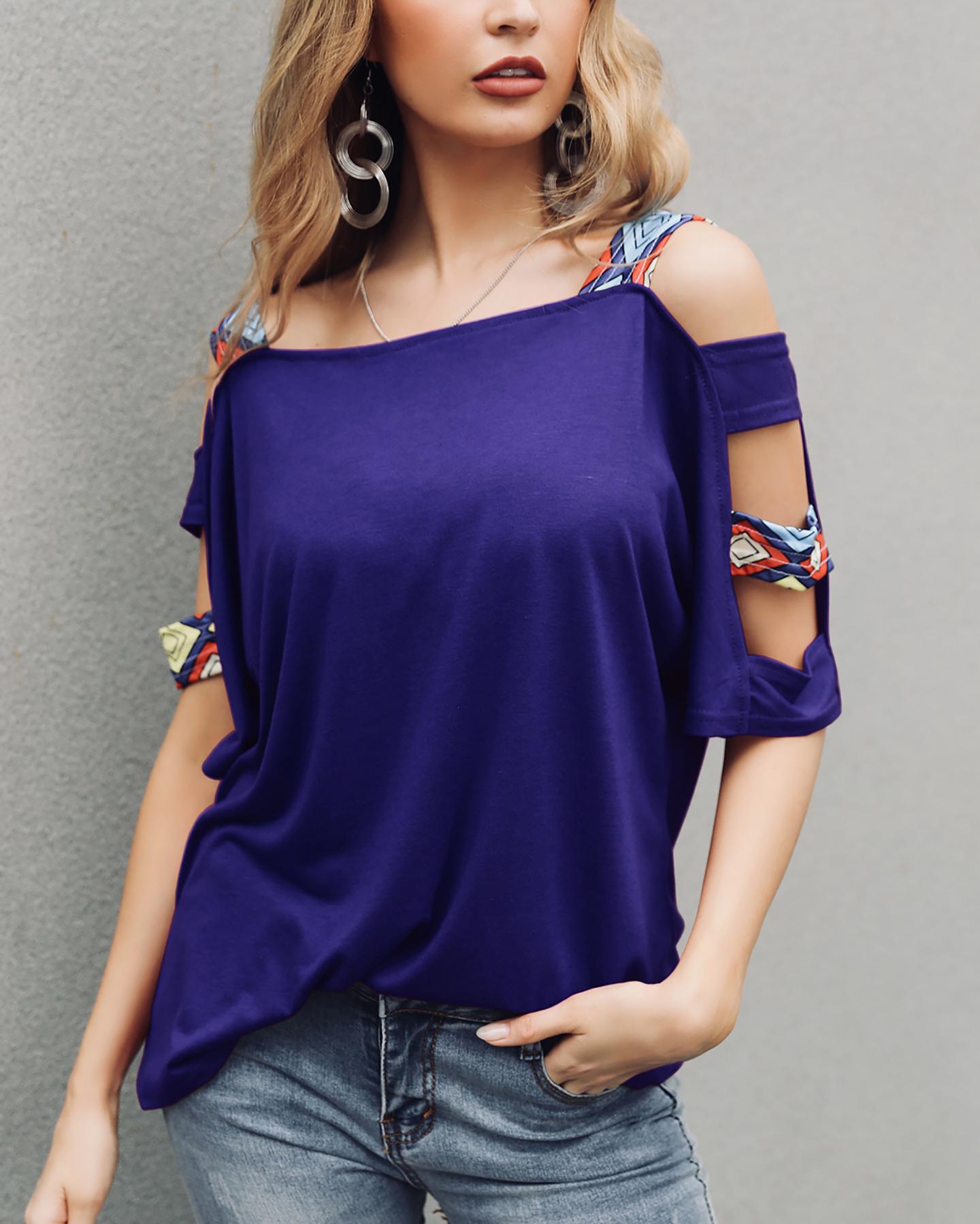 

Ladder Cutout Sleeve T-Shirt, Blue