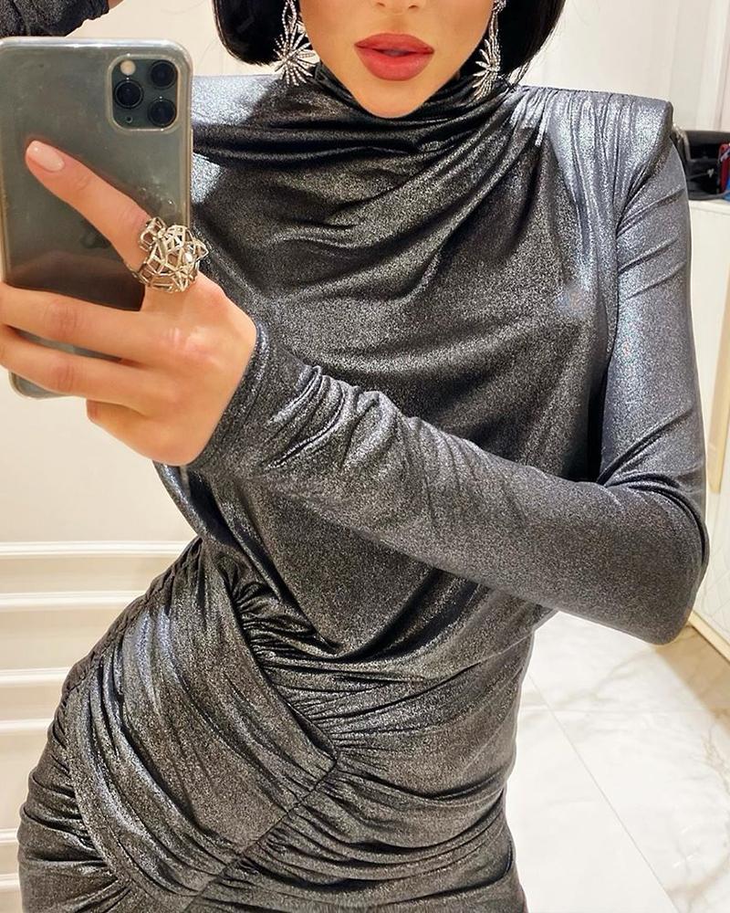 

Metallic Ruched Bodycon Dress, Gray