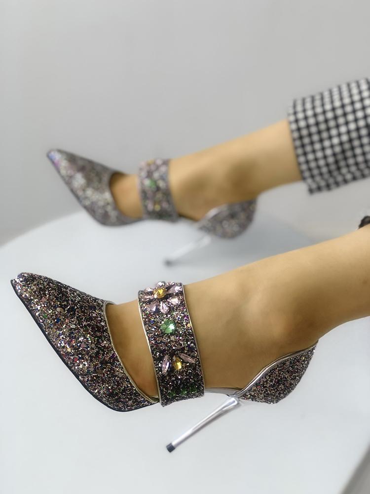 

Sequins Embellished Multi-way Pointed Toe Thin Heels, Multicolor