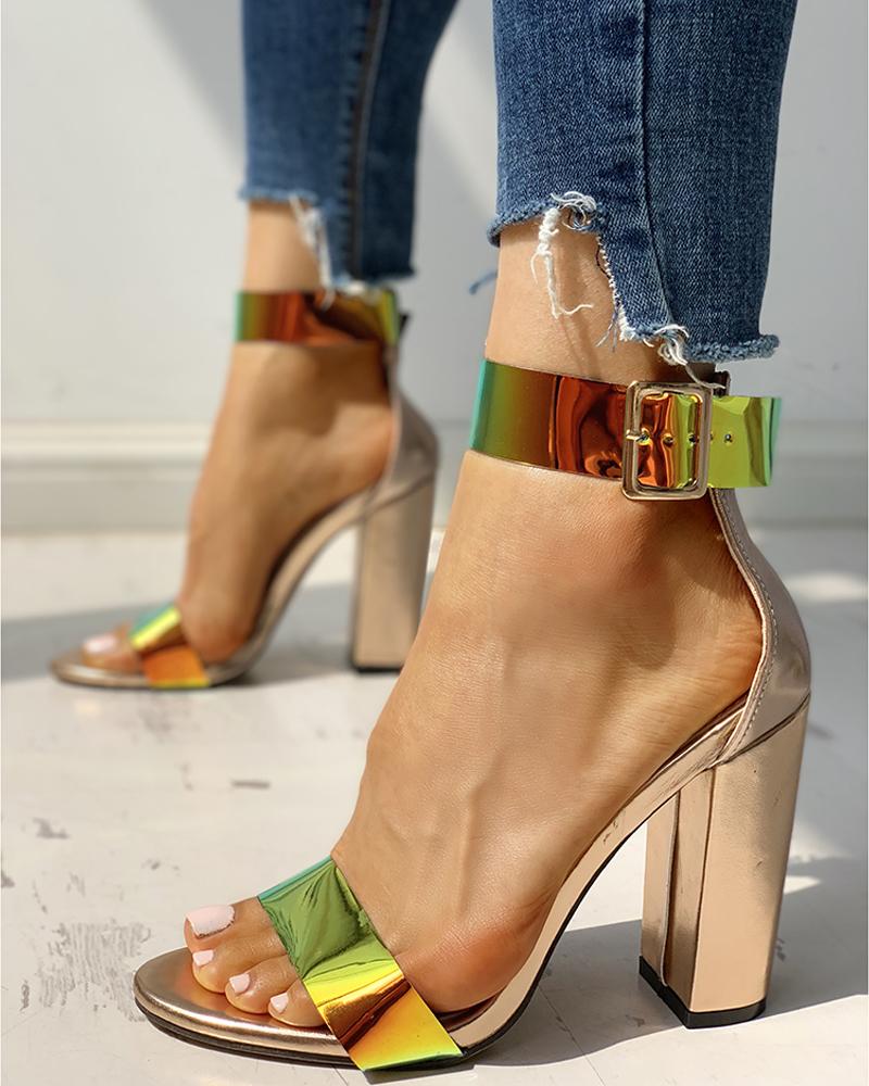

Ankle Buckled Chunky Heeled Sandals, Multicolor
