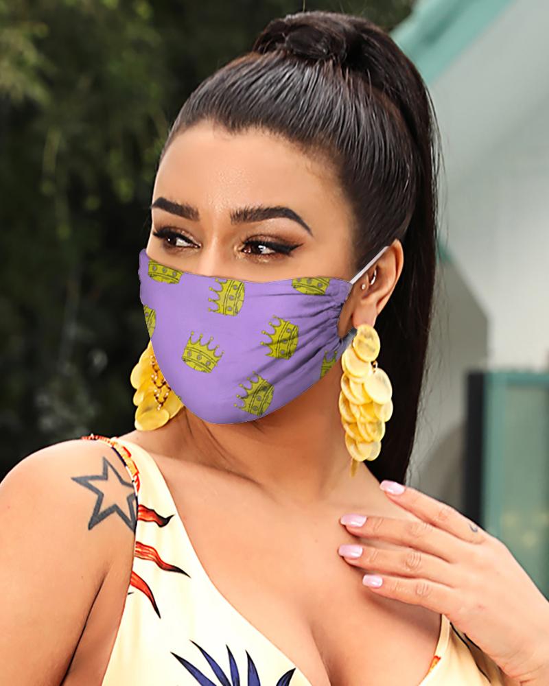 

Crown Print Breathable Mouth Mask Washable And Reusable, Purple