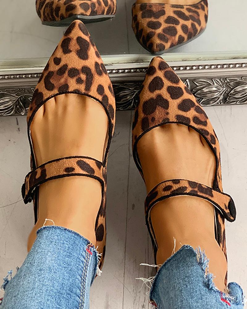 

Pointed Tope Casual Flat Shoes, Leopard