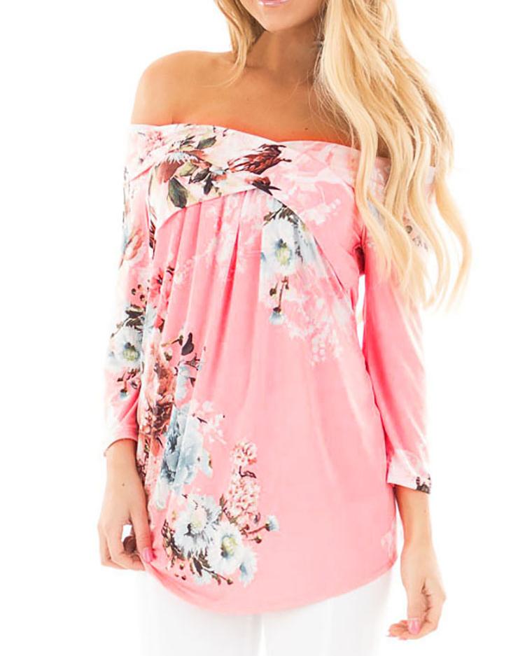 

Stylish Floral Off Shoulder Casual Blouse, Pink