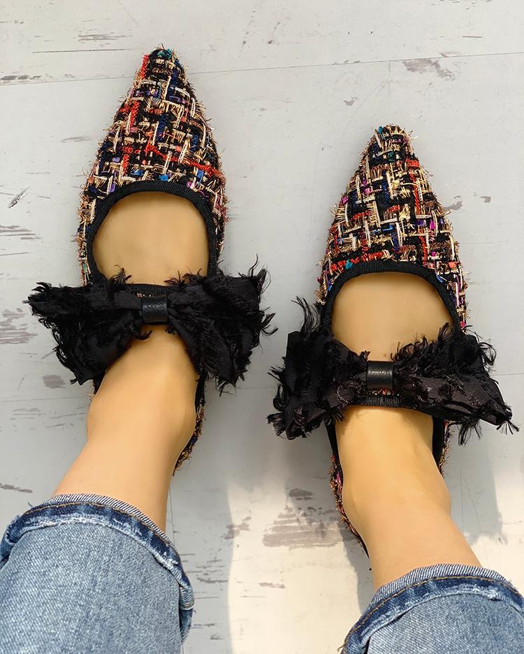 

Bowknot Embellished Pointed Toe Flat Shoes, Multicolor