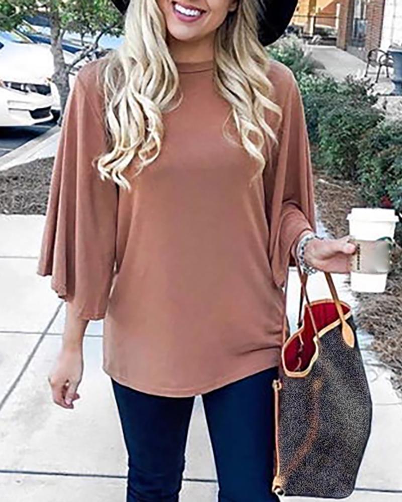 

Solid Long Sleeve Casual Blouse