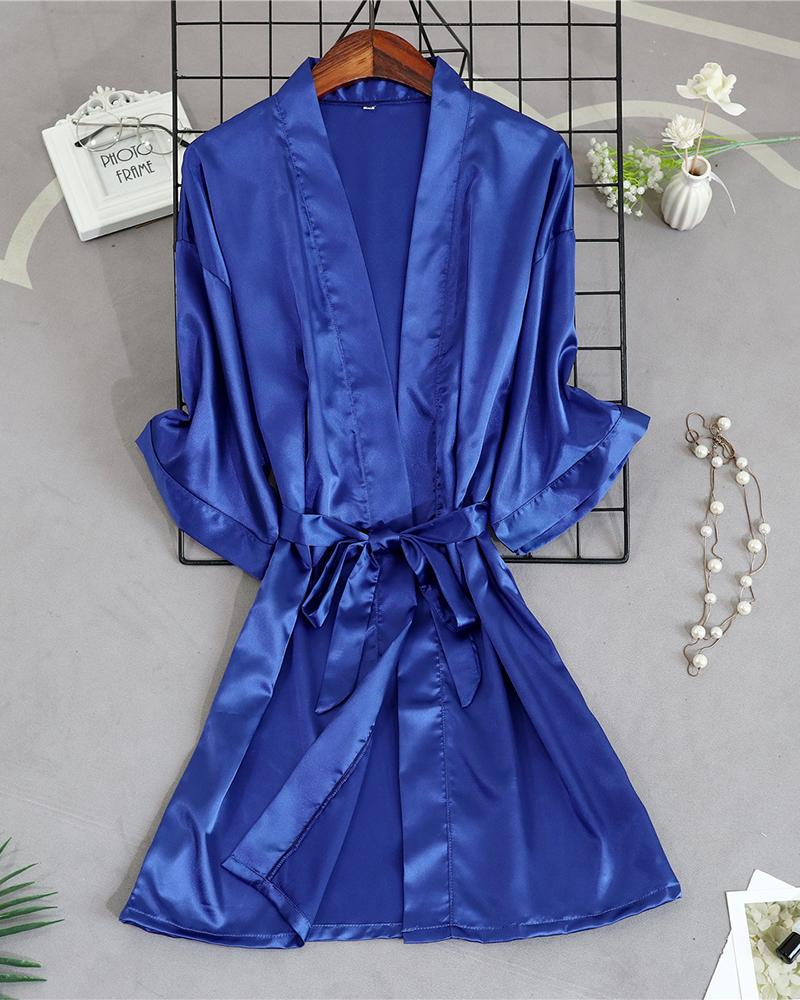 

Embroidered Short Sleeve Sleepwear Robe, Blue