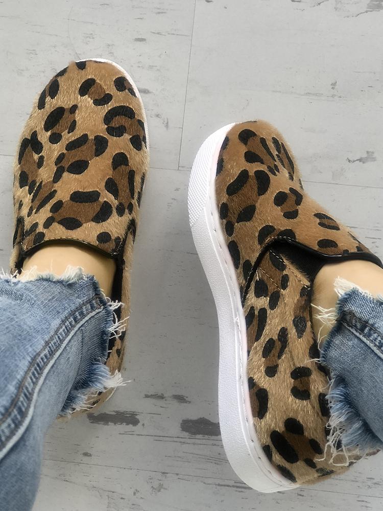 

Fashion Leopard Fluffy Casual Sneakers, Multicolor