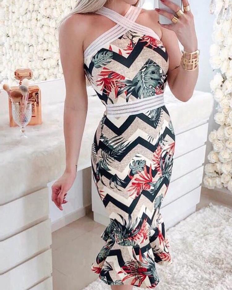 

Crisscross Halter Floral Print Dress, Multicolor
