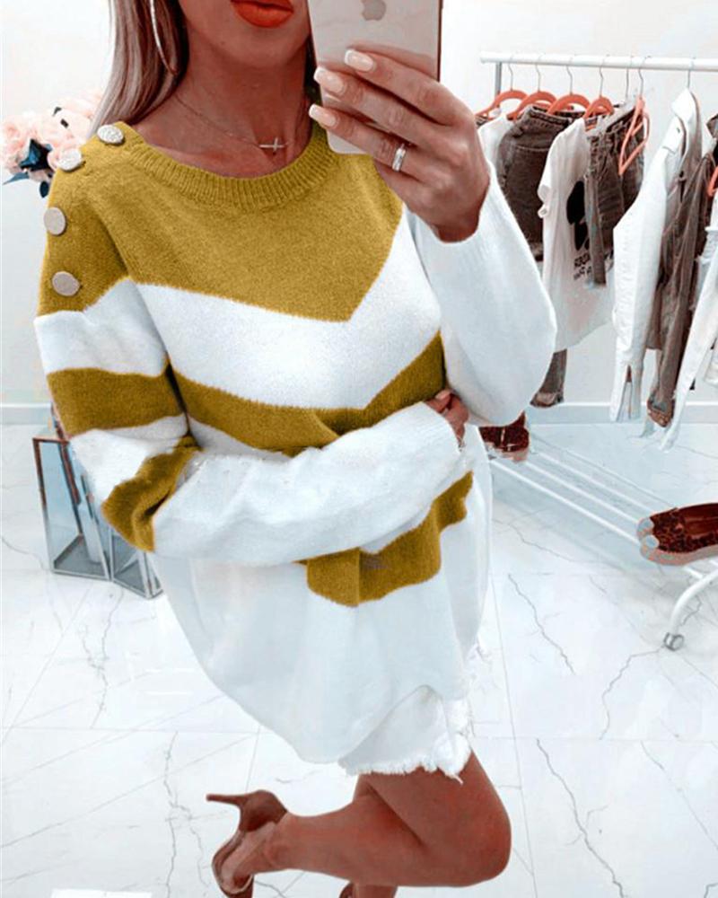 

Colorblock Striped Long Sleeve Sweater, Yellow